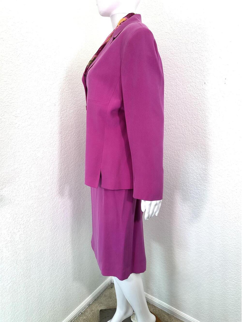 Sz 16P Kasper ASL Fuschia Pink Silk Suit Blazer Pencil Skirt Business - Picture 3 of 9